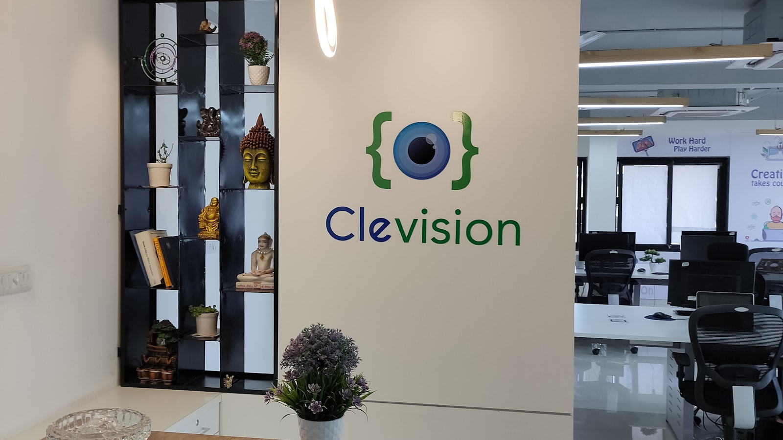 Printed signage mounted on an interior wall